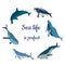 Poster with cute whales and quote - nice design, graphic illustration