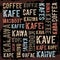 Poster, decorative panels labeled coffee in