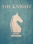 Poster Design of Chess Pieces. Knight with text on blue wood background