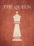 Poster Design of Chess Pieces. Queen with text on red wood background