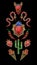 Poster or design t-shirt with traditional Mexican hearts with fire and flowers, embroidered sequins, beads and pearls