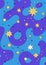 Poster design. Vibrant vector illustration with abstract constellation, stars, and psychedelic blue background. Groovy