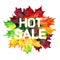 Poster designs with watercolor maple leaves. Autumn design templates. The phrase is hot sale. Hand drawn style