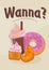 Poster with differents kinds of desserts and drink (donut, muffin, croissant, coffee)
