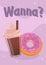Poster with donut, coffee and title \\\