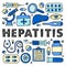 Poster with doodle colored hepatitis medical icons.