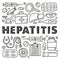 Poster with doodle outline hepatitis medical icons.