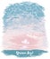 Poster for dreams with ocean sunrise or tender sunset and starry sky in sketch style