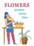 Poster for flower shop with female professional florist making floral bouquets