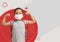 Poster flyer brochure cover layout design template in A4 Size, Asian child girl in medical mask shows muscles pretends