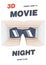 Poster, flyer or placard template for motion picture premiere, movie night, film festival or cinema show with 3d glasses