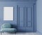 Poster frame mockup In blue classic room, cozy and minimal interior design