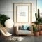 Poster frame mockup in modern nomadic home interior back Ai generative