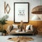 Poster frame mockup in modern nomadic home interior back Ai generative