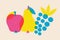 Poster with fruits apple, pear and grapes in risograph style. Vector graphics