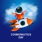 Poster or greeting card to 12 April - International Cosmonautics Day. The first human space flight. Vector illustration of kid
