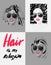 Poster Hair is my religion with handdrawn letters and woman`s faces with abstract hair.