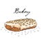 Poster with hand drawn bakery products isolate on a white background