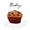 Poster with hand drawn bakery products isolate on a white background