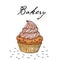 Poster with hand drawn bakery products isolate on a white background