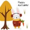 Poster happy autumn with hare on a white background - vector illustration, eps