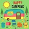 Poster happy camping with a trailer