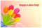 Poster of Happy Labor Day with Bouquet of Tulips