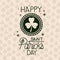 Poster happy saint patricks day with clover emblem in green color silhouette with background pattern of clovers