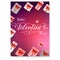 Poster for Happy Valentines day. Calligraphic handwritten text. Gift boxes wrapped in paper with patterns. Packages with