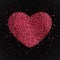 Poster with heart from red and pink confetti, sparkles, glitter. Happy Valentines Day on black background