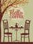 Poster Hello Coffee street cafe, outdoor, tree, fall mood, night