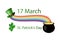 Poster for the holiday of St. Patrick`s Day. March 17. Leprechaun hat, rainbow, pot of many gold coins, shamrocks. Flat vector il