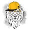 The poster with the image lion portrait in hip-hop hat. Vector illustration.