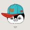 The poster with the image penguin portrait in hip-hop hat. Vector illustration.