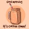 Poster with an isolated cup of ice coffee and text about good morning. Vector art of a frappe beverage with a straw in a glass