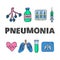 Poster with lettering and doodle colored pneumonia icons.