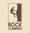 Poster logo silhouette man mountain descent with harness rock climbing