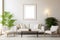 Poster mockup in modern minimalist living room interior with sofa. Frame mock up