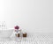 Poster mockup in white cozy bathroom interior background