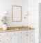 Poster mockup in white cozy bathroom interior background