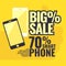 Poster most selling smartphones with a percent sign. Vector illustration in a flat style