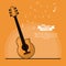 Poster music festival in orange background with acoustic guitar