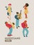 Poster music festival, retro party in the style of the 70`s, 80`s. A large set of characters, musicians, dancers and singers. Vect