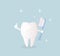 A poster about daily oral hygiene. Funny cute character - white healthy tooth, which holds a toothbrush with paste. It`s important