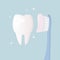 A poster about daily oral hygiene. It is important to brush your teeth properly. A healthy white tooth with a toothbrush and tooth