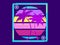 Poster with palm trees and retro sun in a futuristic style. Cyber punk frame. Silhouettes of palm trees in synthwave style. Design