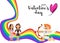 Poster with a rainbow for lovers day with women and cupid