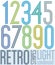 Poster retro condensed colorful light numbers with stripes on white background.