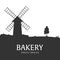 Poster Rural landscape with windmill. Bakery. Fresh bread. Vector illustration.