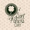 Poster saint patricks day with clover emblem in green color silhouette with background pattern of clovers